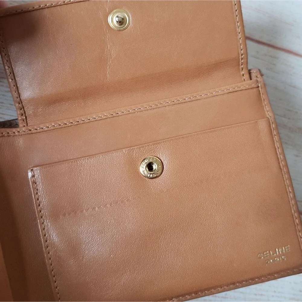 Authentic Celine Paris Macadam Dark Brown Tan Bifold Wallet Unisex Vintage